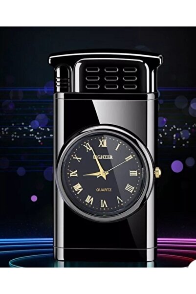 ozbience Şık Siyah Turbo Çakmak ve Saatli Çok Fonksiyonlu Hediye