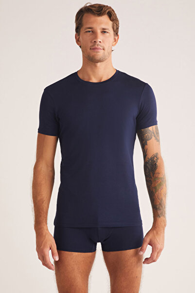 Kom Men's Modal-Cotton Crew Neck Undershirt/T-Shirt (with Socks as a Gift)