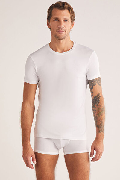 Kom Men's Modal-Cotton Crew Neck Undershirt/T-Shirt (with Socks as a Gift)