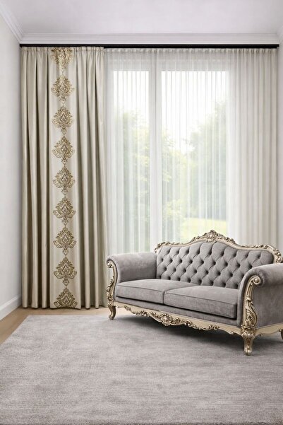 PERDE MERKEZİ Damaks Gold Taş Fon Perde Salon Ve Misafir Odalarına Uygun 1/3 ...