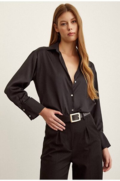 BE CHİC Women's V-Neck Loose Fit Premium Fabric Plain Basic Stylish Satin Shi...