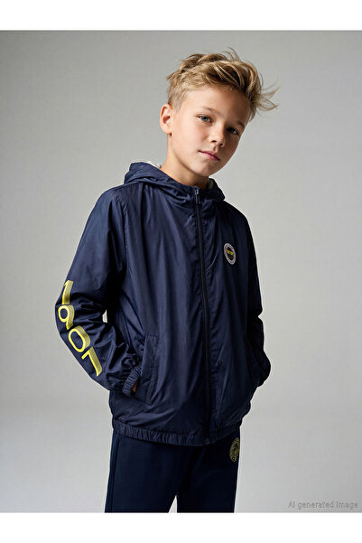 LC Waikiki LCW Kids Lacivert Kapüşonlu Fenerbahçe Baskılı Erkek Çocuk Yağmurl...