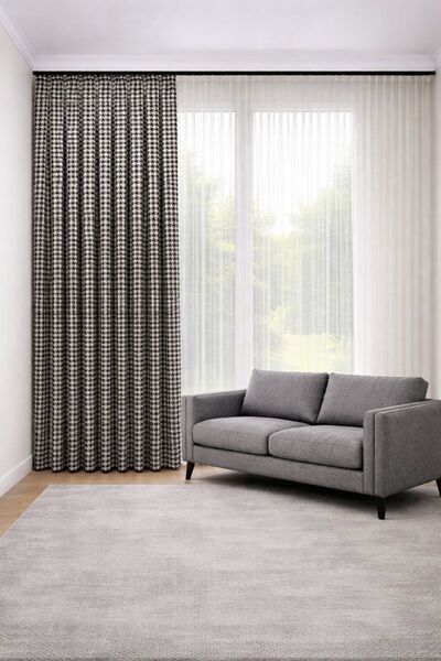 PERDE MERKEZİ Kazayağı Siyah Beyaz Fon Perde Salon Ve Misafir Odalarına Uygun...