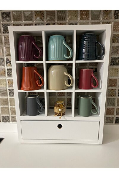 ediz ahşap %100 mdf 9 gözlü minimal çekmeceli dekoratif mutfak kahve köşesi d...