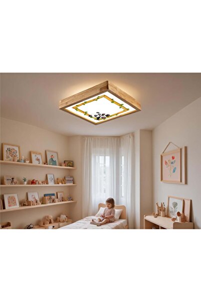 wood design world 60x60 cm çocuk odası avize Ahşap Çerçeve,avize,led aydınlat...