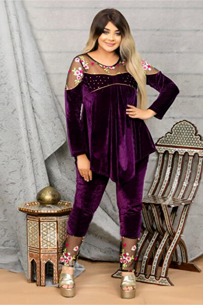 AsrymShop Lightweight velvet tracksuit with mauve sleeves