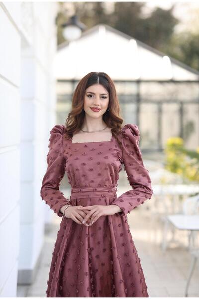 KADNER KADIN GÜL KURUSU KARE YAKA LİNA ABİYE ELBİSE