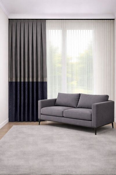 PERDE MERKEZİ İstanbul Gri Lacivert Fon Perde Salon Ve Misafir Odalarına Uygu...