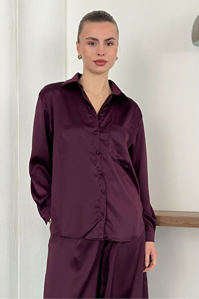 Caddebostan Moda Plum Satin Shirt Modern Premium Luxury Trend Design Shirt