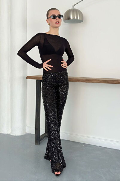 Caddebostan Moda Black Sequin Trousers Modern Premium Luxury Trend Design Tro...