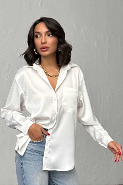 Caddebostan Moda Cream Satin Shirt Modern Premium Luxury Trend Design Shirt
