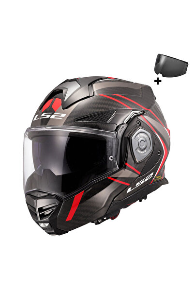 LS2 Advant X Karbon Future II Çene Açılır Motosiklet Kaskı Kırmızı-Siyah