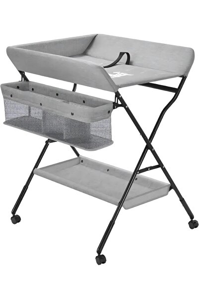 AZZHAAR طاولة تغيير حفاضات أطفال قابلة للطي مزودة بعجلات، وارتفاع قابل للتعدي...