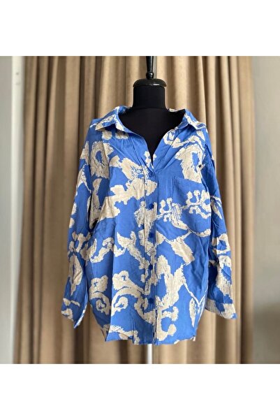 fundaboutiquee Kadın tensel kumaş mavi gömlek