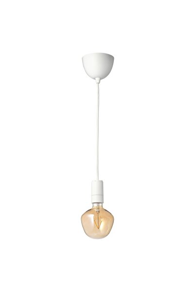 Generic Pendant lamp with light bulb, white/bell-shaped brown clear glass