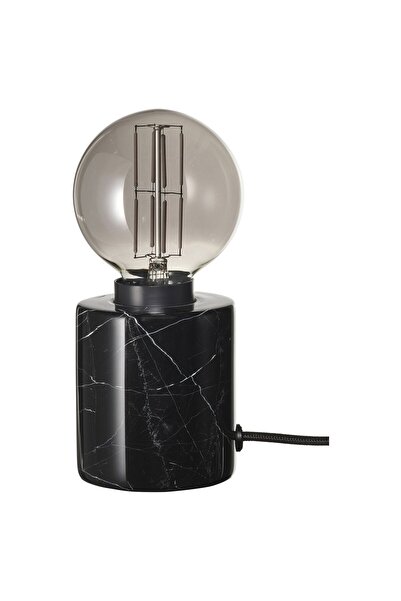 Generic Table lamp with light bulb, marble black/globe grey clear glass