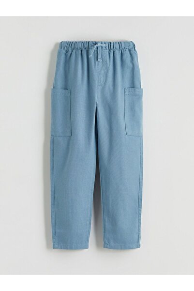 LC Waikiki Lcw Kids Blue Elastic Waist Linen Blended Boys' Trousers