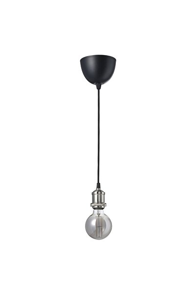 Generic Pendant lamp with light bulb, textile nickel-plated/globe grey clear ...