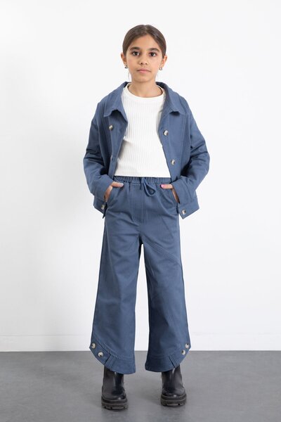 Cansın Mini Indigo Double Button Detailed Shirt and Trousers Girls Gabardine ...