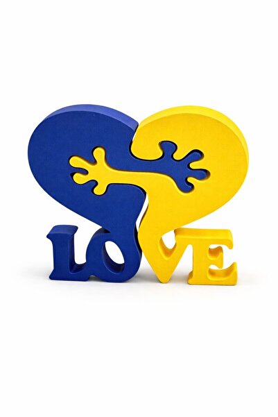 Taraftar Aşkı Love Yazılı İkili Kalp Dekoratif Biblo