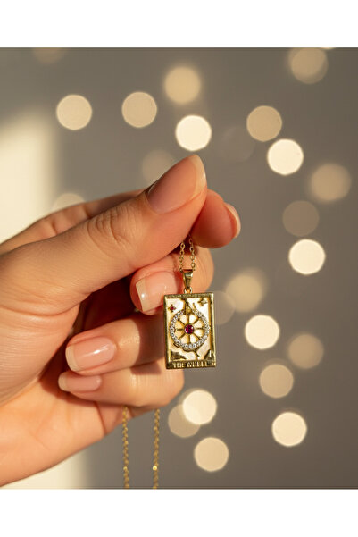 CherryPop Takı Taşlı Şans Çarkı Tarot Gold Kararmaz Çelik Kolye - Sevgiliye H...