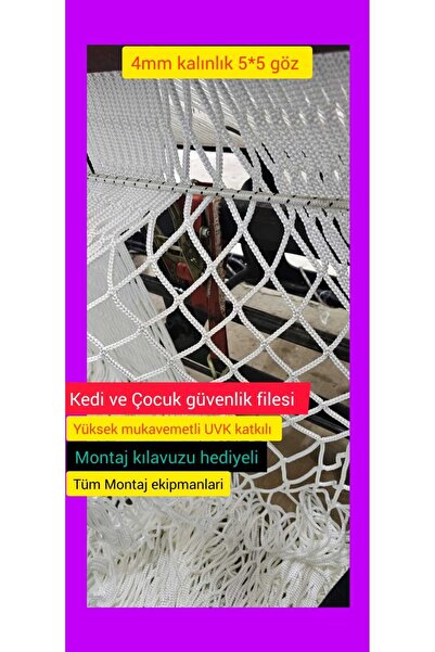 Saatistan Çocuk ve kedi güvenliği için 1x5 4mm balkon filesi + montaj kılavuz...