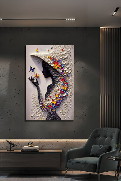 B&G DESIGN Modern 3D Görünümlü Kelebekli Kadın Figürlü Temperli Dekoratif Cam...