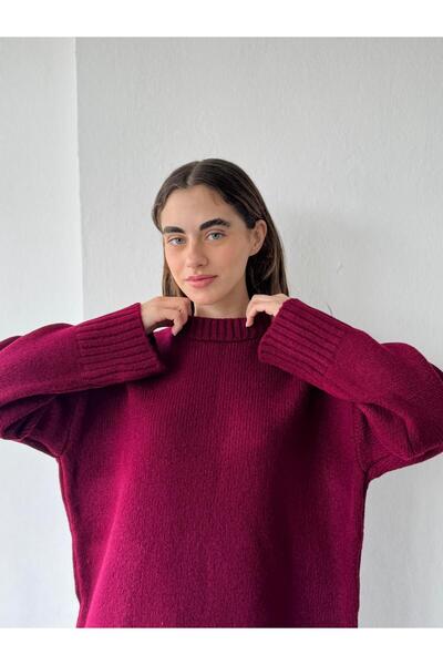 Retrobird Pinterest Oversize Basic Sweater Women's Burgundy