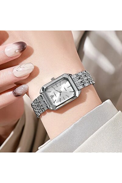 XIMILI Silver Square Quartz Watch | Elegant Stainless Steel Bracelet Wristwat...