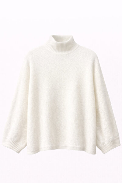 Mixray 6998 Women's Bat Sleeve Wool Blend Turtleneck Knitwear Sweater Bone