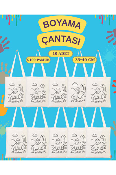 Cemira 10 Adet Sevimli Dinazor Temalı Çocuk Boyama Çantası, Çanta Boyama Seti...