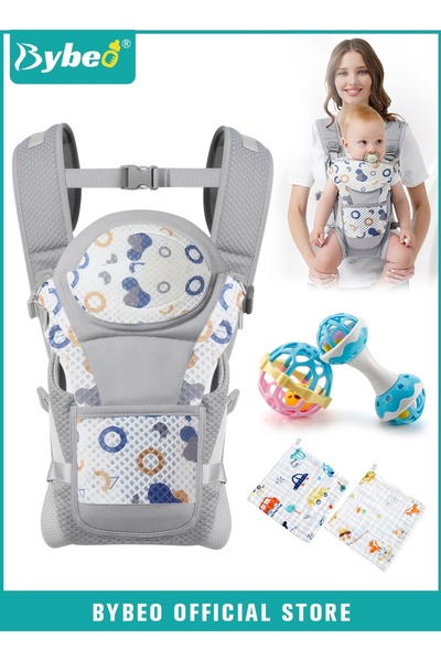 BYBEO Baby Carrier, Baby Wraps Carrier with 2 Bibs and 2 Rattle Toys Set, Erg...