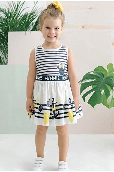 Disney Minnie Mouse Lisanslı Kız Çocuk Beyaz %100 pamuk&cotton Elbise