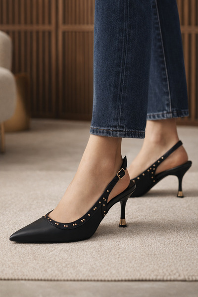 CARLA BELLA Дамски обувки с висок ток с детайл от трока и златен ток Дамски о...