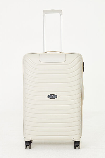 White Stone Bej Büyük Boy Sert Kabuk Valiz