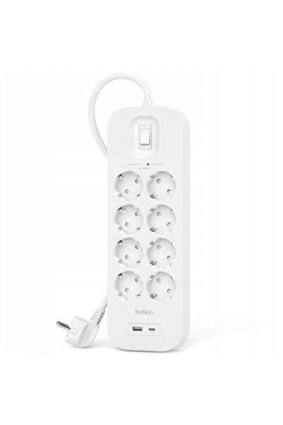 Belkin Protecție la supratensiune SurgePlus 8x schuko 1xUSB-A 1xUSB-C 900J 2m