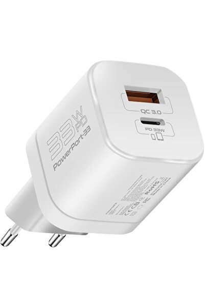 Promate 33W GaN USB-C Charger, PD Fast Charge + 22.5W QC 3.0, Compact Wall Ad...