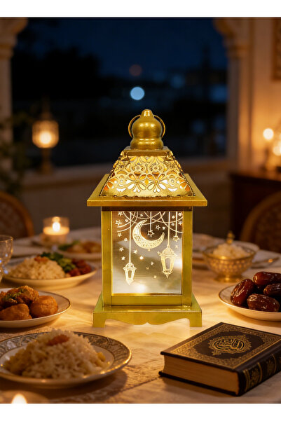 Yoawllty Ramadan Decoration, 8in Warm White LED lights, Gold Decorative Lante...