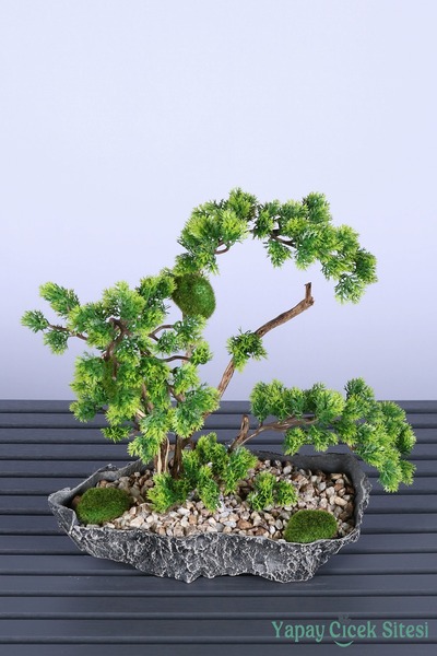 Yapay Çiçek Sitesi Kaya Saksıda Mini Yapay Bonsai Ağacı 40 Cm