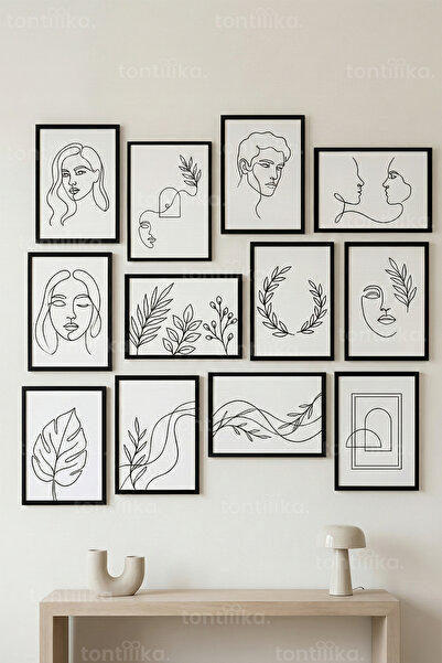 Tontilika 12 Parça Line Art Yüz ve Botanik 2 Renk Seçenekli Dekoratif Çerçeve...