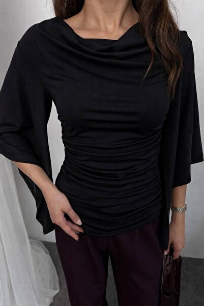 manana fashion Bluză din țesătură Sandy, cu guler Degaje, mâneci liliac și dr...