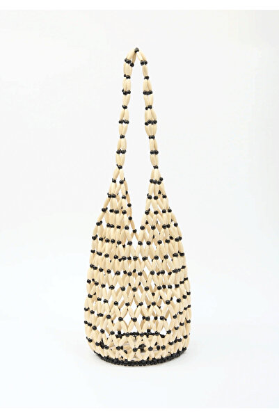 Sun Pieces Krem Ahşap Boncuk Omuz Çantası
