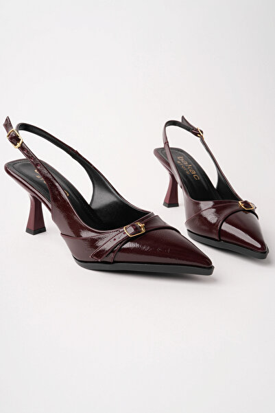 bakacstore حذاء نسائي بورجندي مفتوح من الخلف مع تفاصيل مشبك وأصابع مدببة وكعب...