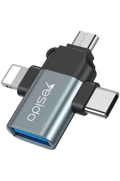 Yesido Adaptor OTG USB 3.0 la Lightning, Micro-USB, Type-C 480Mbps - (GS15) -...