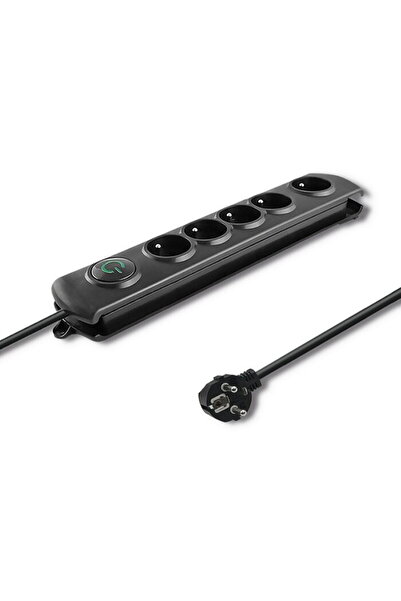 Qoltec Protecție la supratensiune cu 5 prize, 1,8 m, neagră
