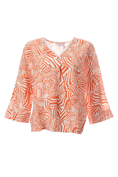 CNL Collection Canel Oversize V-Neck 3/4 Sleeve Women's Blouse - Geometric Pa...