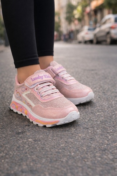 minibonito Girl's Patterned Glittery Casual Sneaker Shoes