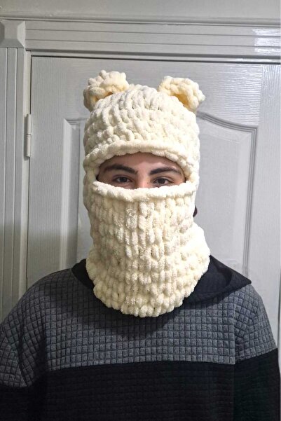 Dodemert Home قناع وجه منفوخ بلون العسل محبوك يدويًا، قناع وجه وغطاء رأس منفوخ