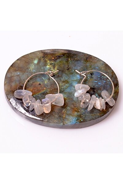 Taş Sandığı Labradorite Stone Steel Hoop Earrings