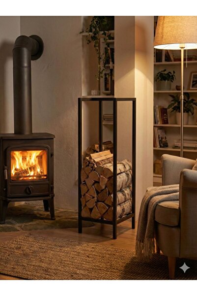 Demir Şömine Metal Odunluk 100cm Estetik Şık Tasarım Metal Profil Şömine Soba...